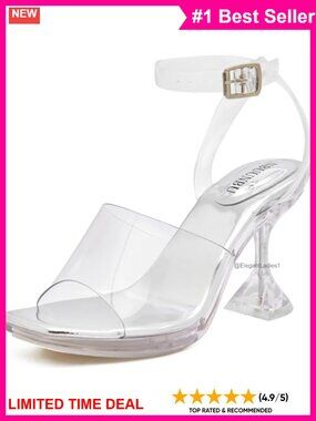 Clear Ankle Strap Kitten Heels Square Toe Buckle Platform Women's